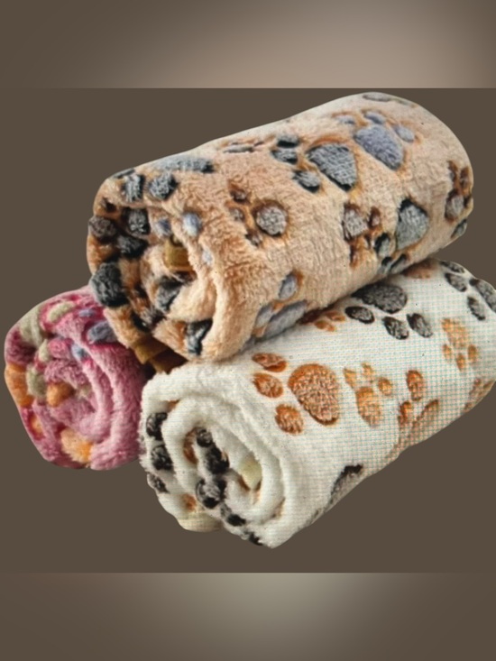 Other - Pack of 3 Warm Pet Blanket Mats NWOT – Small Paw Print Fleece Dog & Cat Blankets